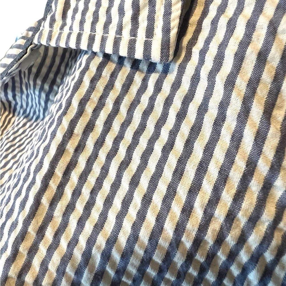 Tommy Hilfiger Seersucker Blue and White Striped Button Down Sleeveless Top - Picture 3 of 13